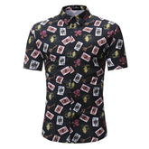 Black Cards check Mens Short Sleeve Button up Shirts - Tailored Slim Fit Cotton Dress Shirts - Amedeo Exclusive